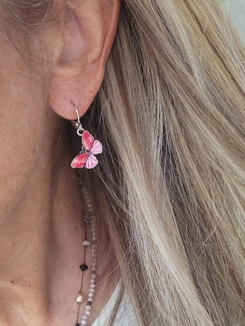Pink & Red Butterfly Drop Earrings - Women Jewelry